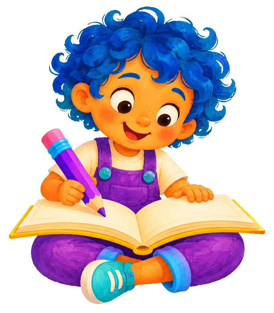 A child writing in an open storybook